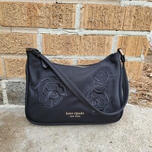 Kate Spade Little Better Sam Floral Embroidered Black Nylon Small Handbag